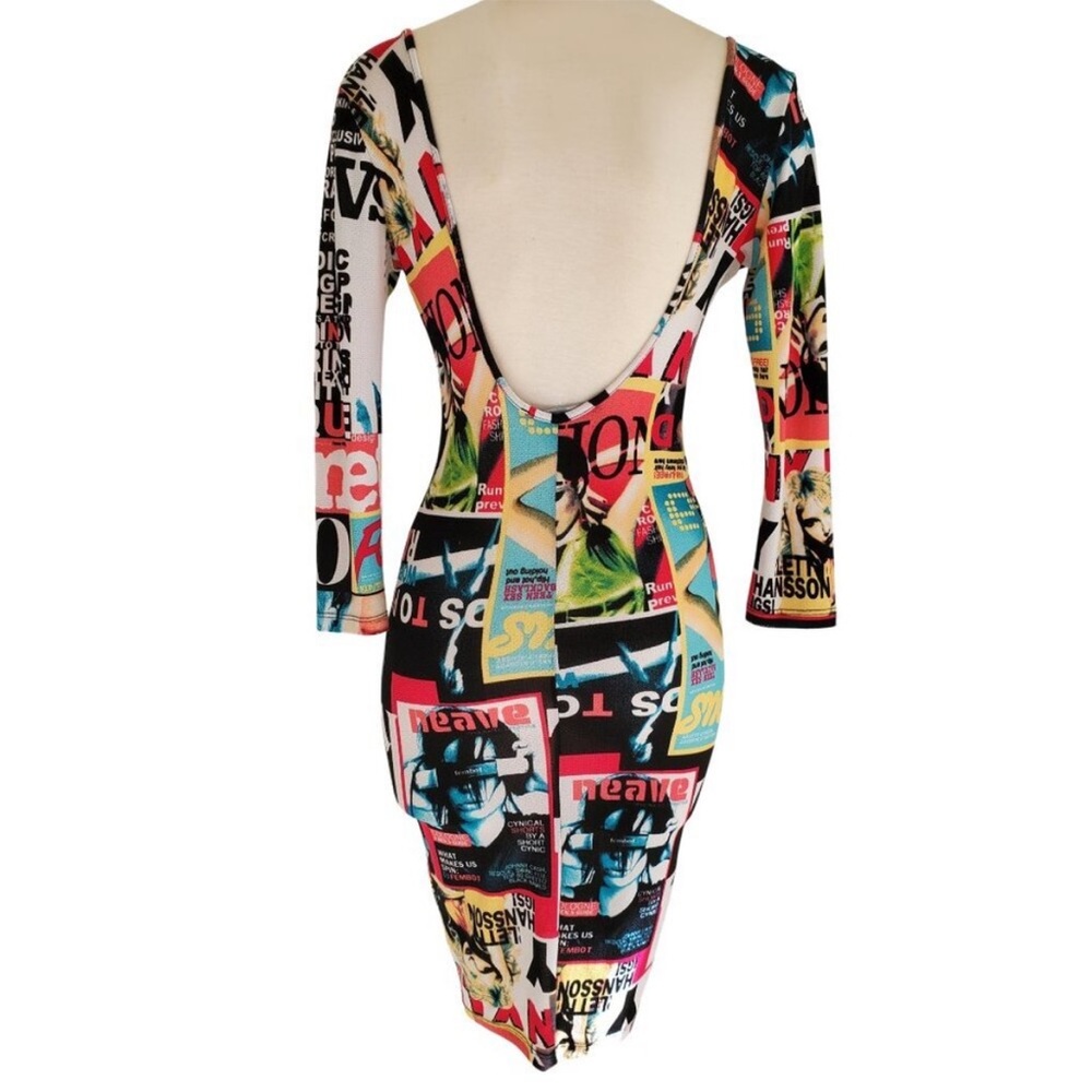 Symphony - 80's Punk Era Style Graphic Printed BodyCon Stretchy Colorful Dress - Picture 3 of 11